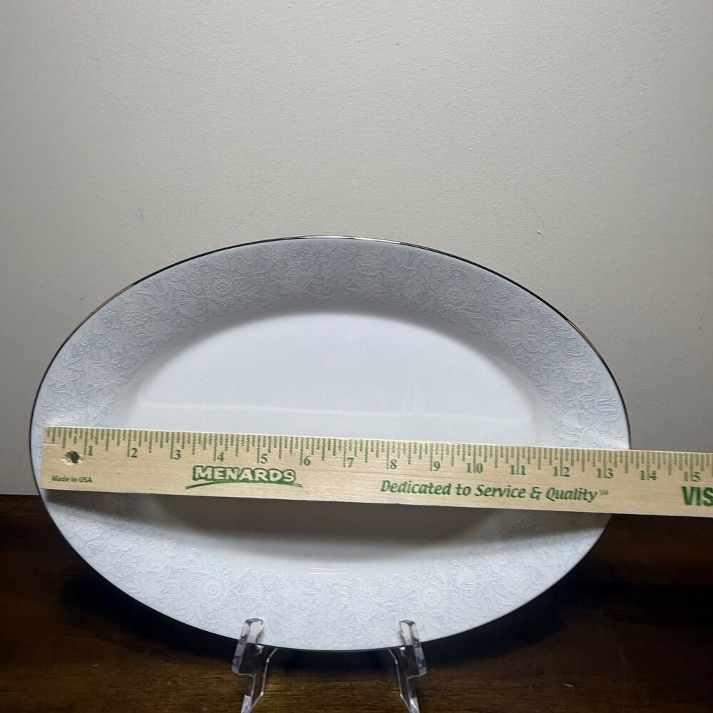 Noritake Ravel Oval Serving Platter White Blue 14" L TM - Picture 5 of 7